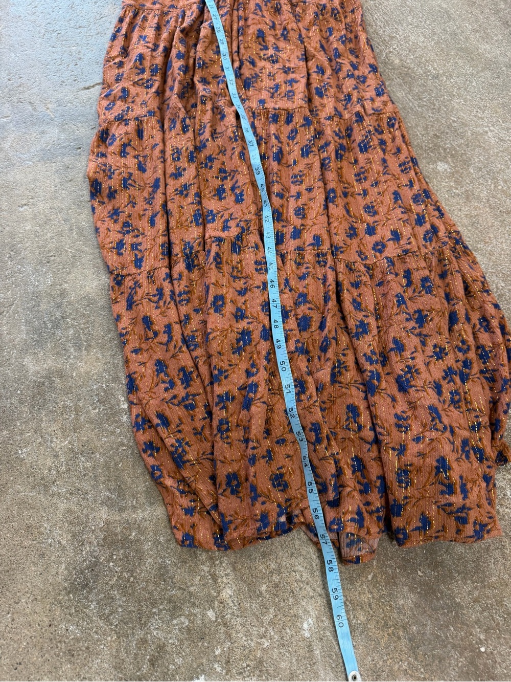 Jen’s Pirate Booty Rust Floral Maxi Boho Dress with Deep V-Neck OBO Glitter Gold - Picture 12 of 13